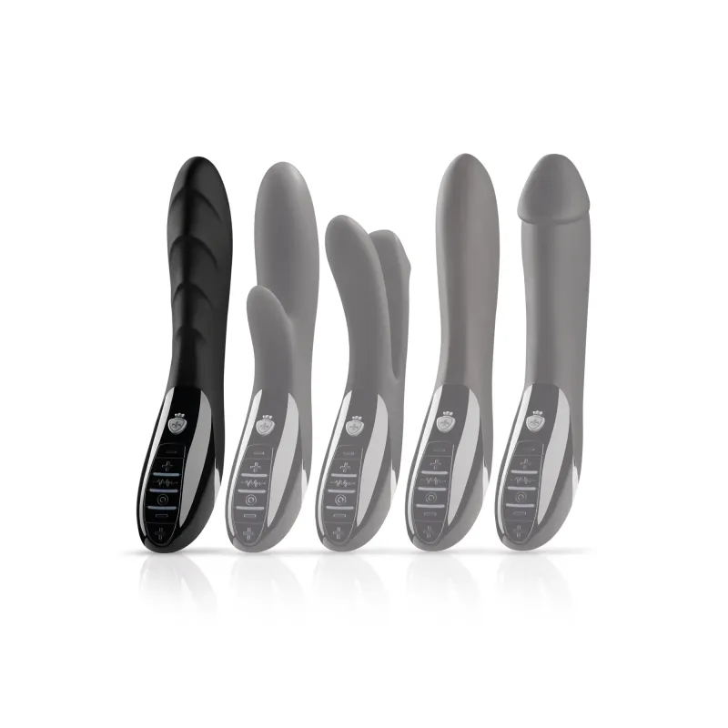 Black and grey vibrators with control panels and ribbed textures.