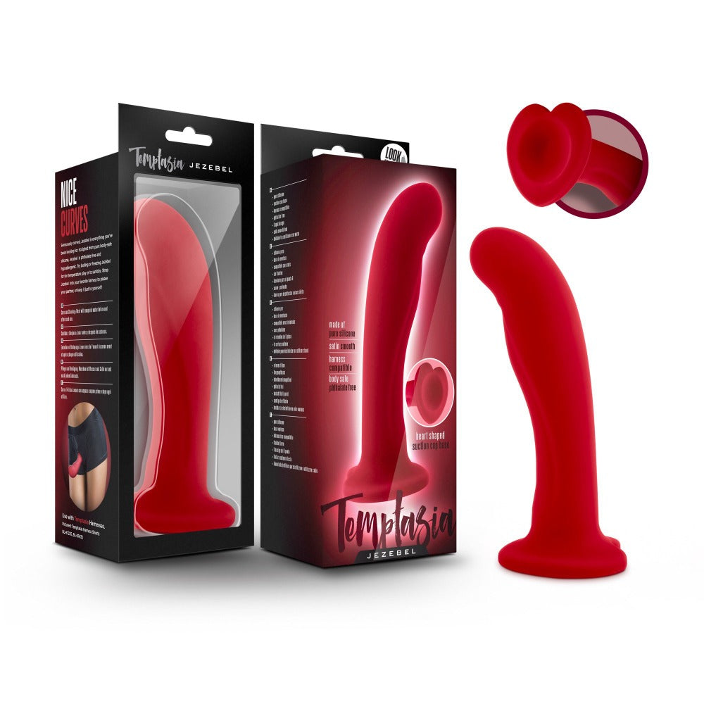 Crimson Jezebel G-spot and prostate massager with heart-shaped suction cup base.
