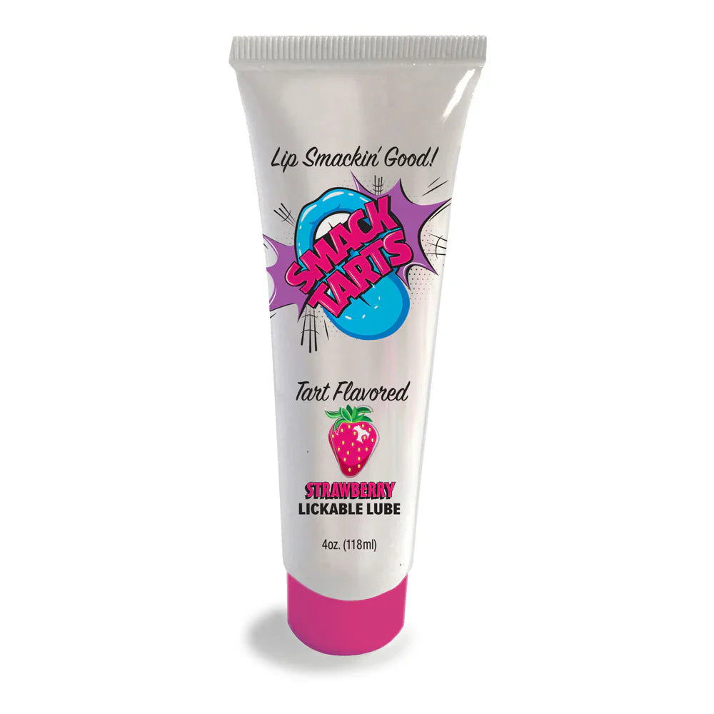 A tube of strawberry flavored lickable lube with "Smack Tarts" branding.