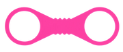 Hot pink silicone restraint cuffs with two large loops and a textured middle.