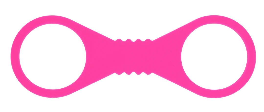 Hot pink silicone restraint cuffs with two large loops and a textured middle.