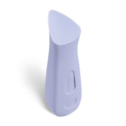 A lavender ergonomic clitoral vibrator with a curved top and indented grip.