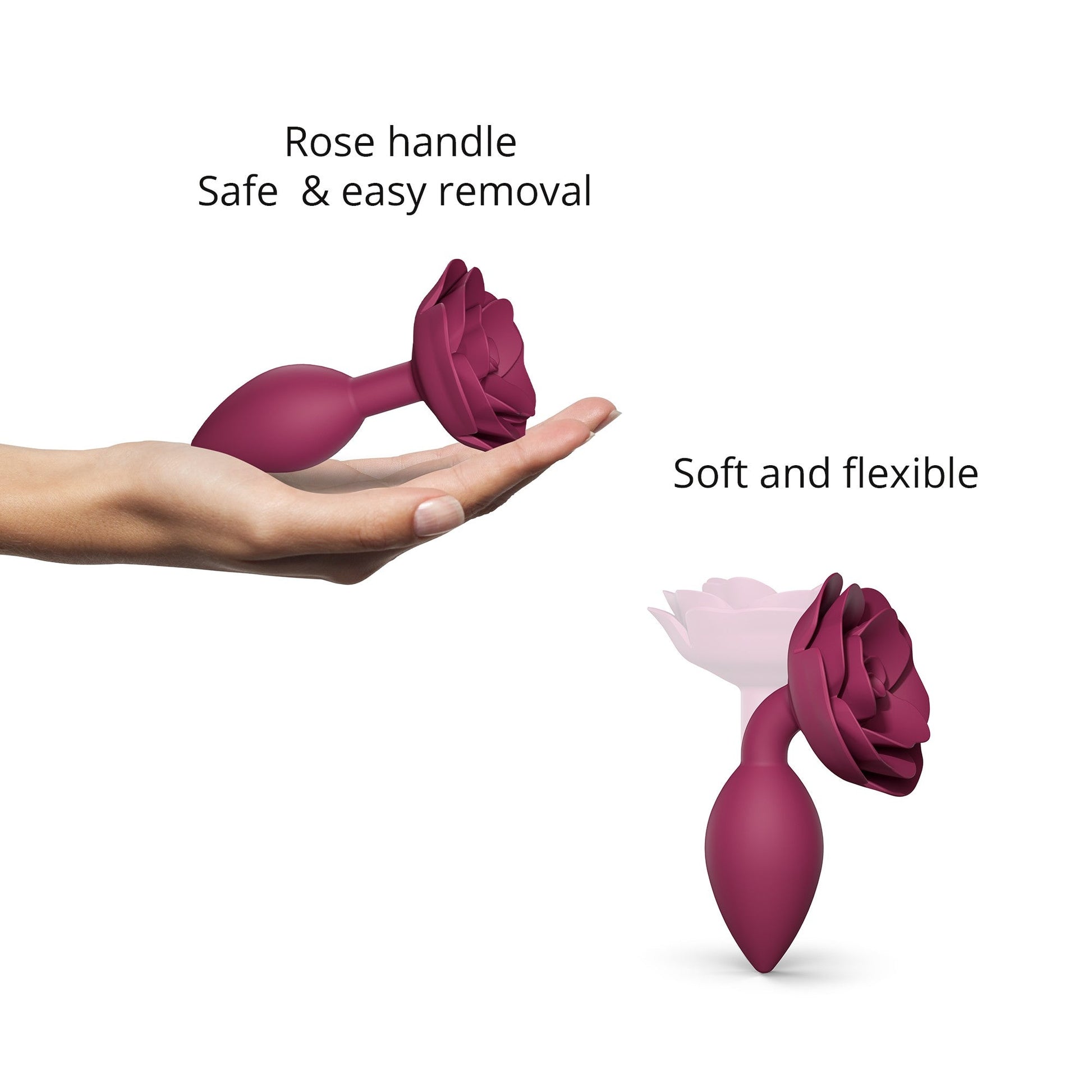 Plum Open Roses silicone anal plug with a flower-shaped handle.
