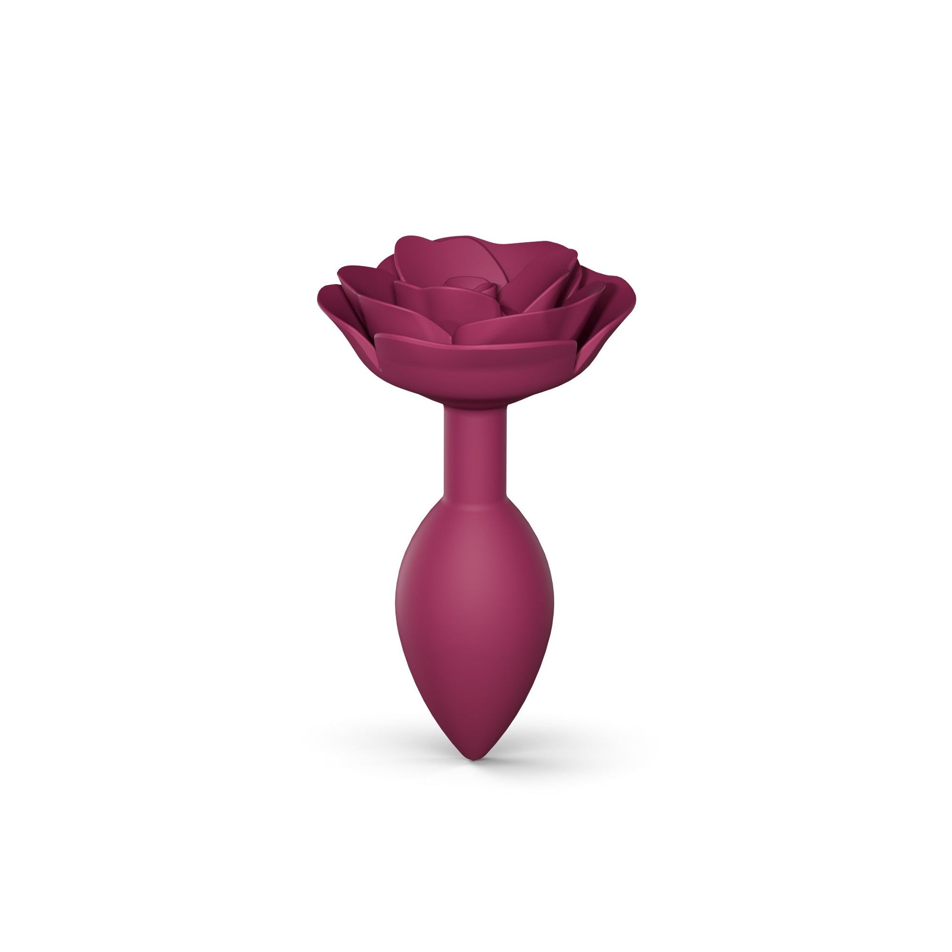 Plum Open Roses silicone anal plug with a flower-shaped handle.