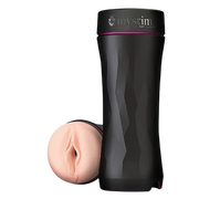 Black Mystim Opus E masturbator sleeve with realistic texture.