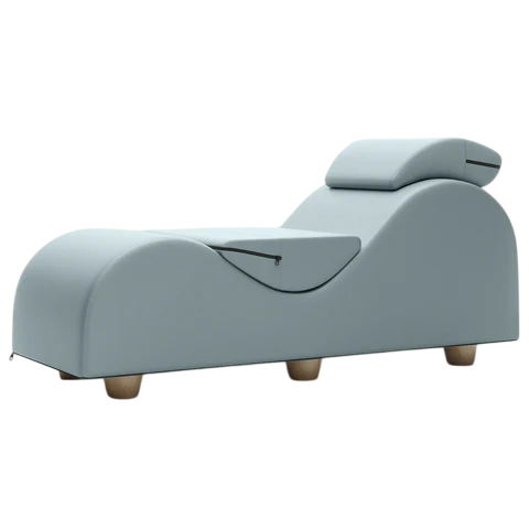 Sterling blue faux leather ergonomic sex chaise with headrest and adjustable seat.