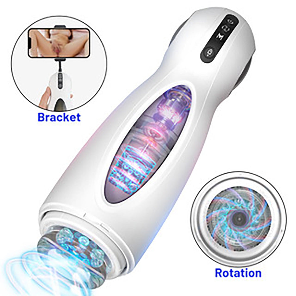 White automatic stroker with internal rotating and thrusting mechanisms.