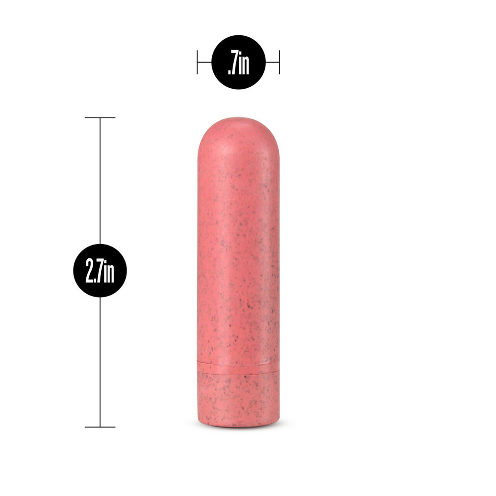 Coral Gaia Eco Rechargeable Bullet vibrator, 2.7 inches long and 0.7 inches wide.