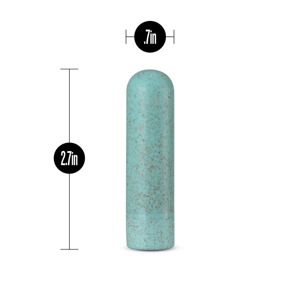 Aqua Gaia Eco Rechargeable Bullet Vibrator, 2.7 inches long and 0.7 inches wide.