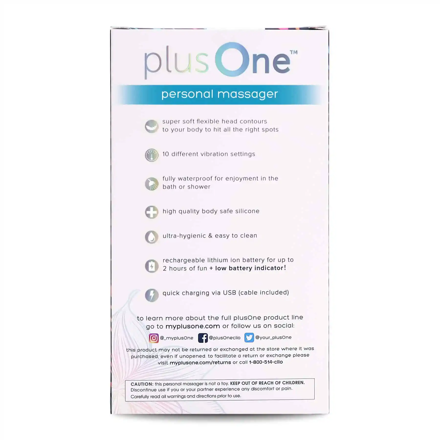 plusOne personal massager with 10 vibration settings and waterproof silicone.