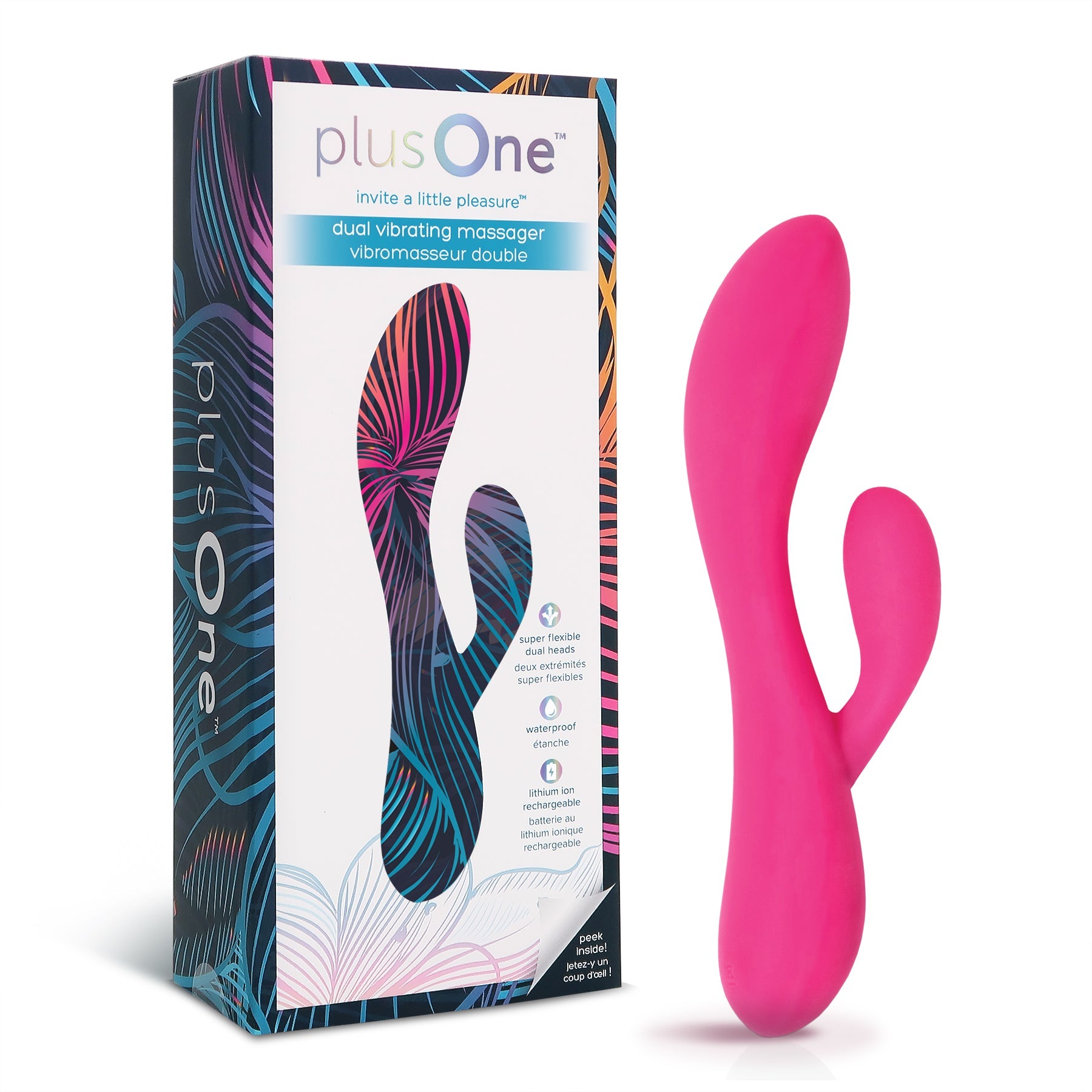Pink dual motor rabbit vibrator with patterned box.