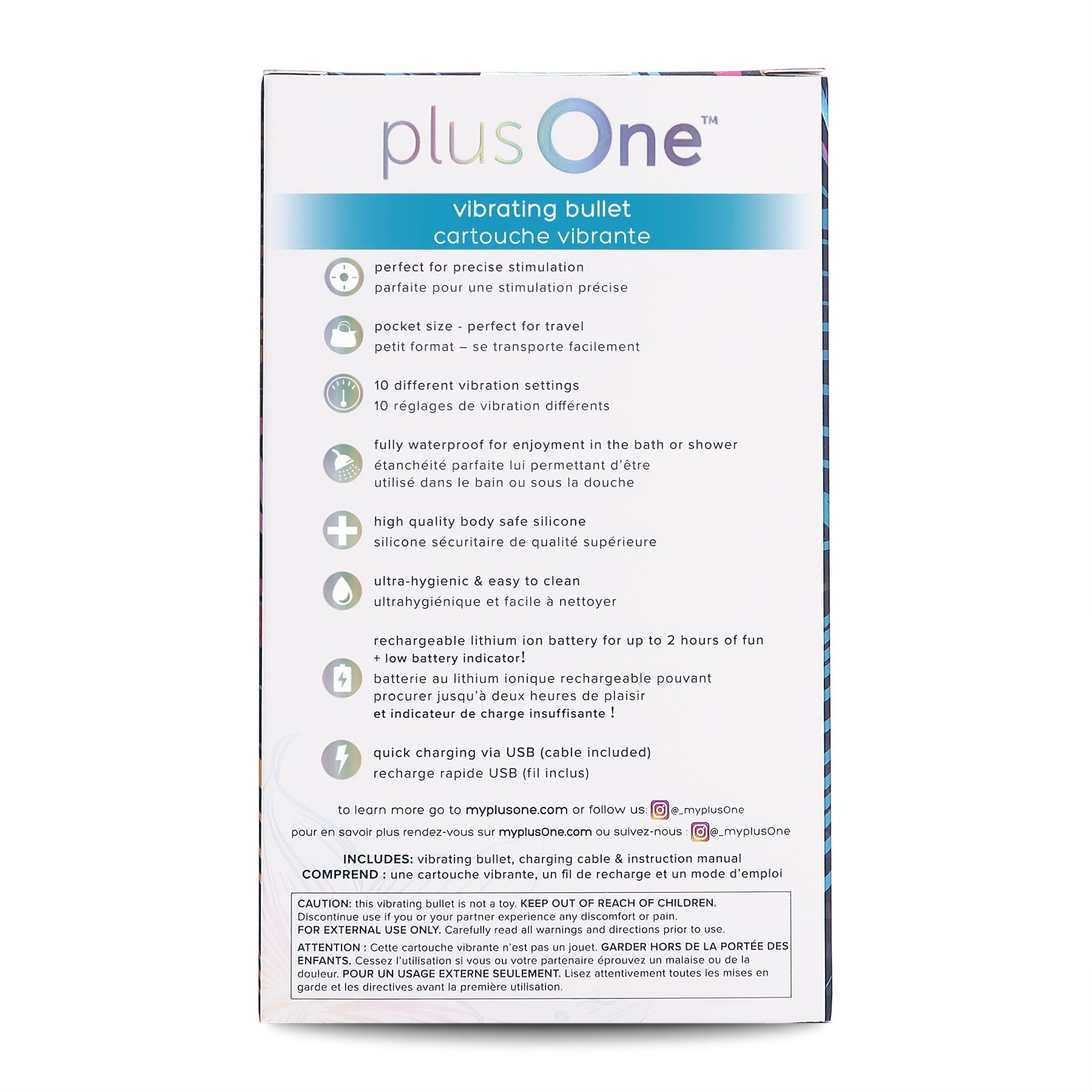 plusOne rechargeable vibrating bullet with 10 speeds and waterproof design.