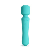 A teal plusOne vibrating wand massager with a power button.