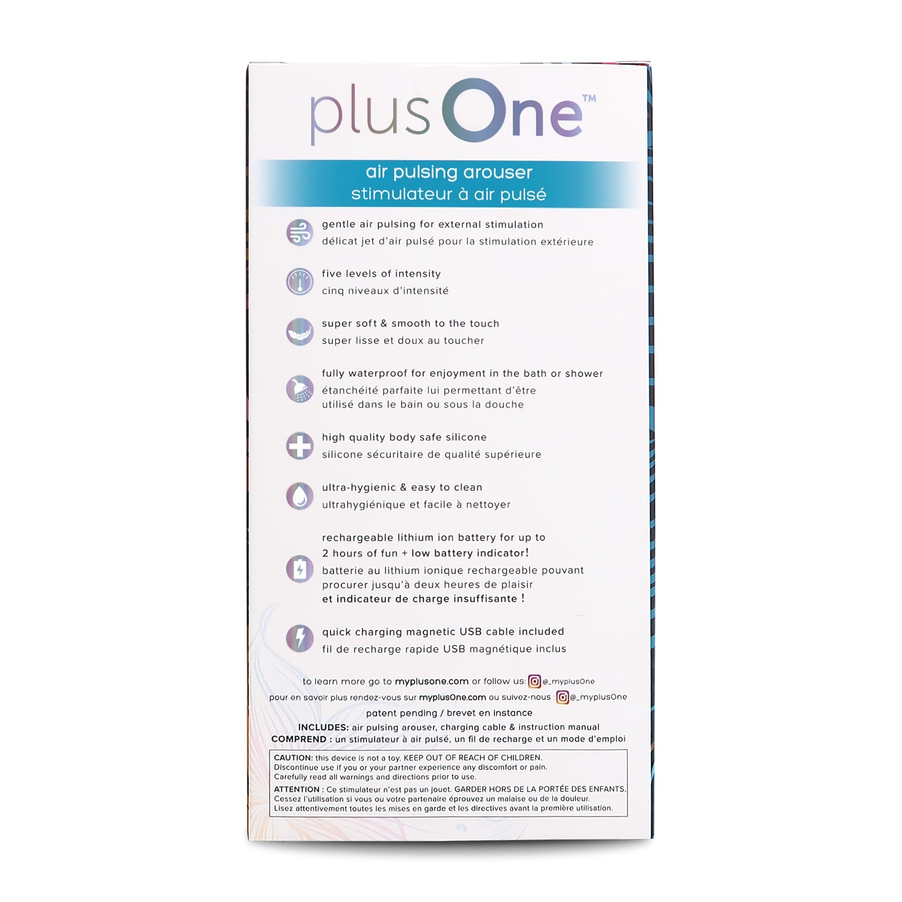 plusOne air pulsing arouser with five intensity levels and waterproof design.