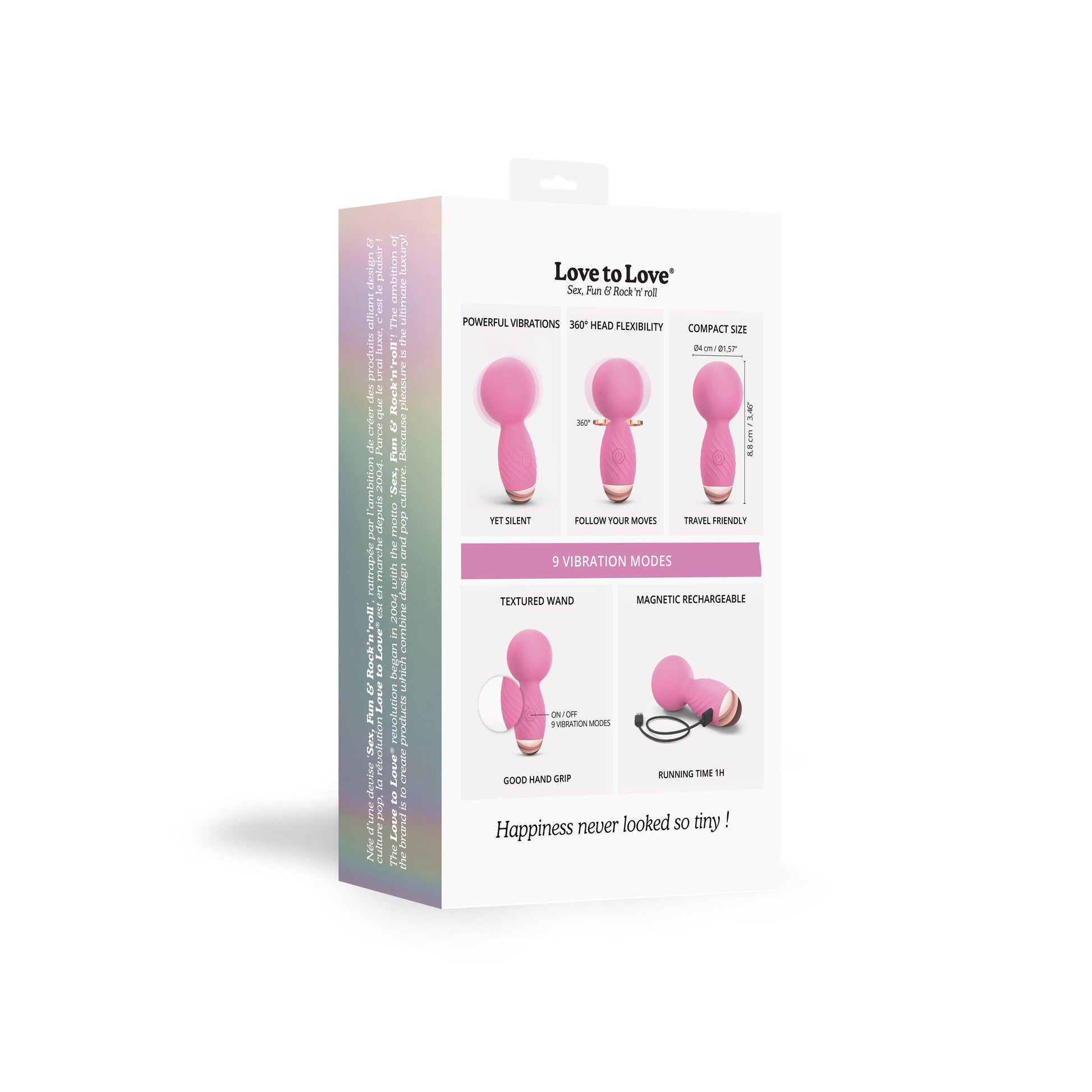 Pink mini massager with 360 head flexibility and 9 vibration modes.