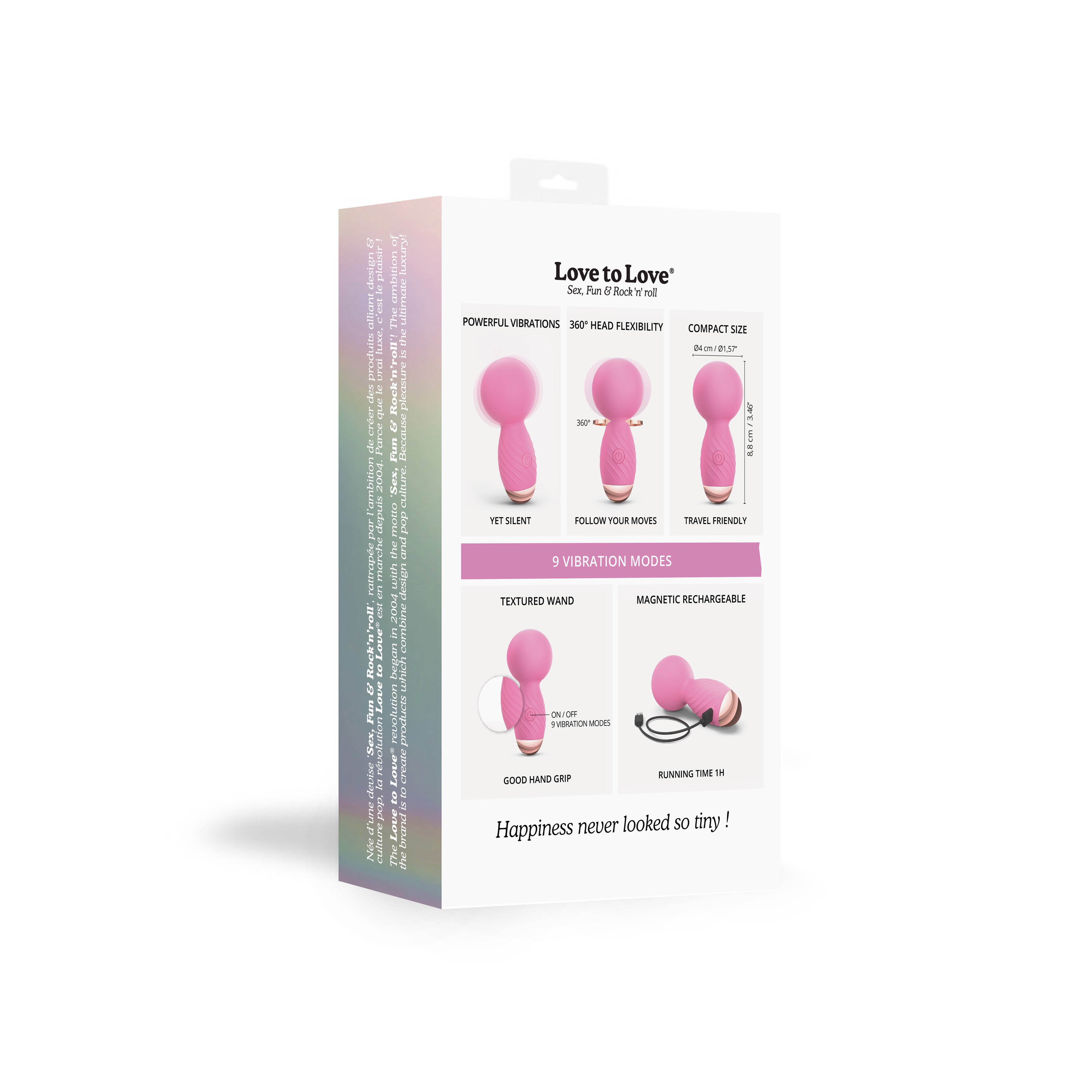 Pink mini massager with 360 head flexibility and 9 vibration modes.