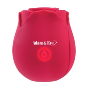A pink rose-shaped clitoral stimulator with the Adam & Eve logo.