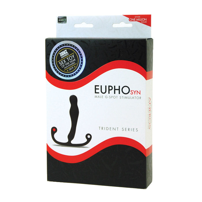 Aneros Eupho Syn Trident male G-spot stimulator in black silicone.