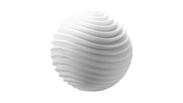 White textured sphere with swirling ridges.