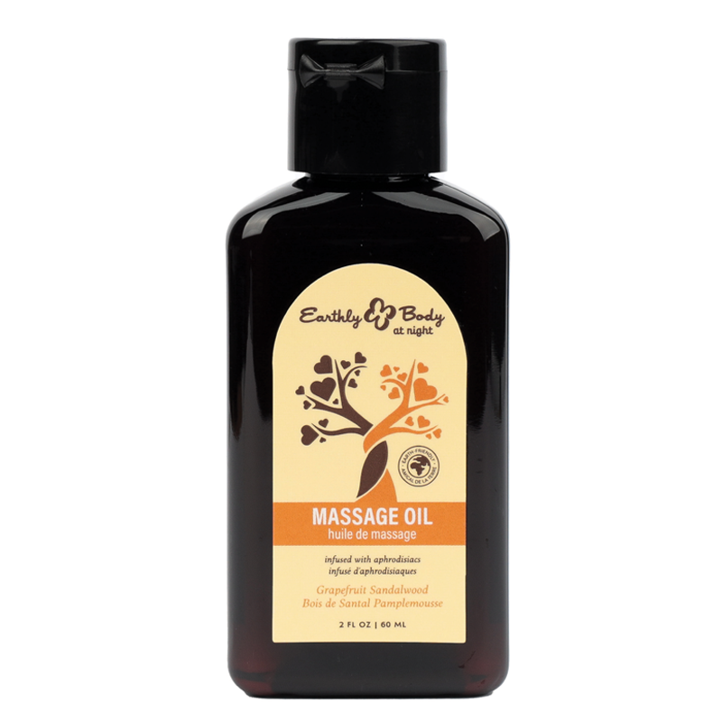 Bottle of Earthly Body Grapefruit Sandalwood massage oil.