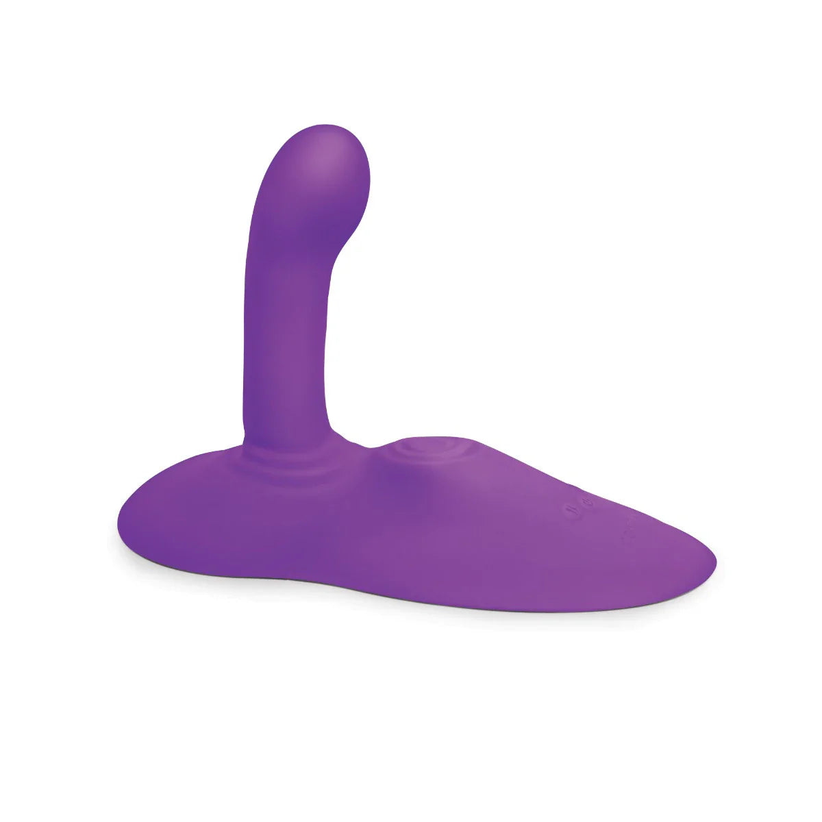 Purple wearable vibrator with a curved tip and a wide base.