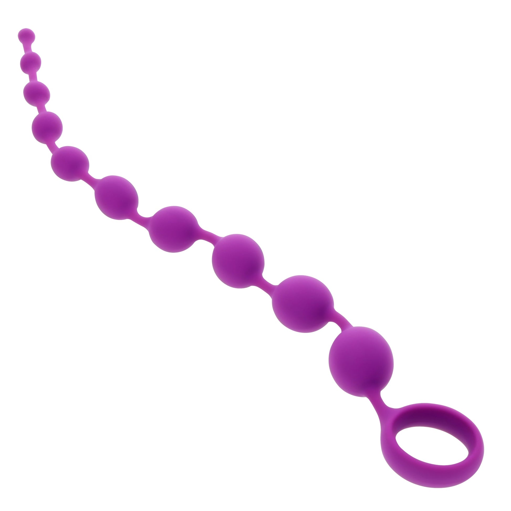 Purple beaded silicone anal string with a retrieval ring.