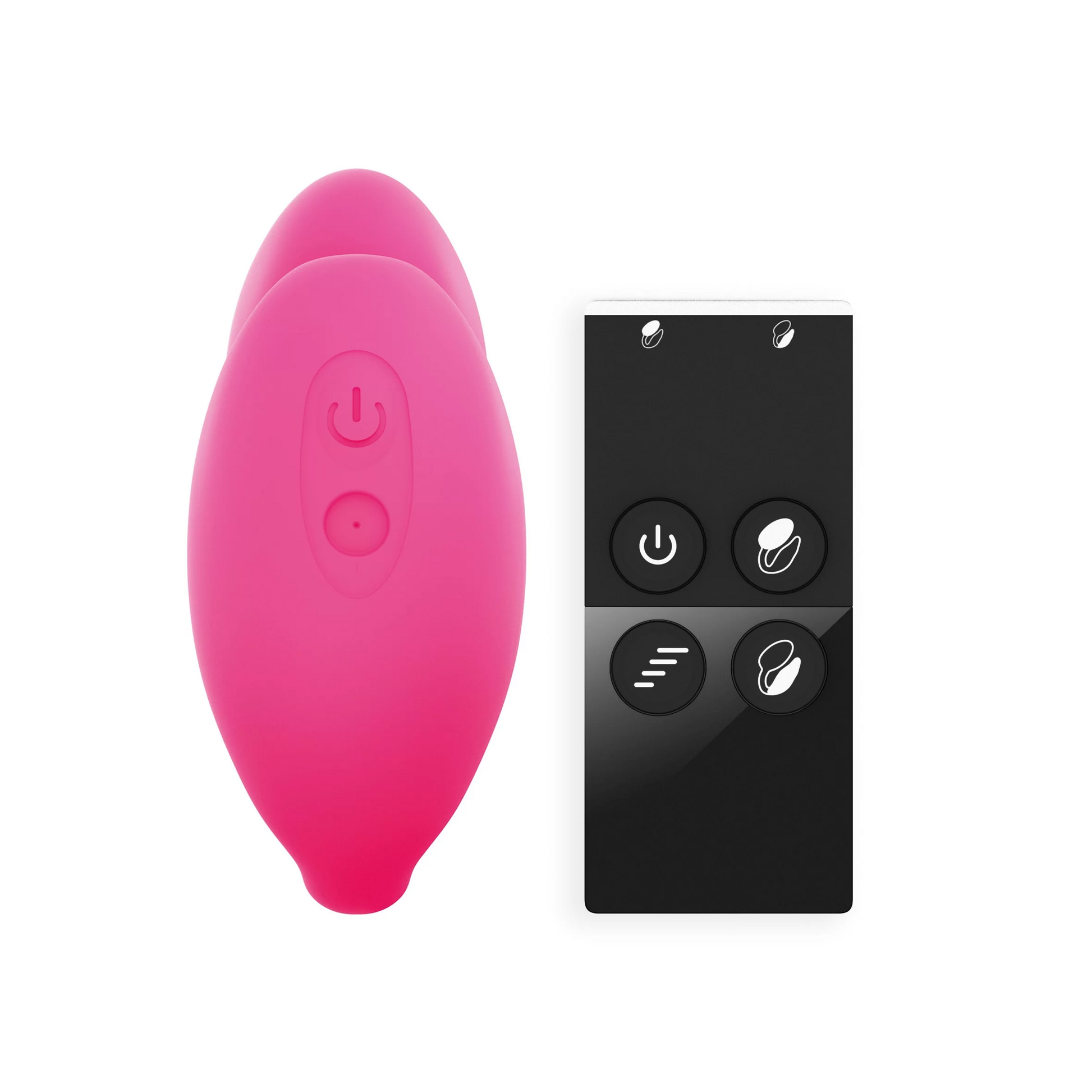 Pink dual motor vibrator with a black remote control.