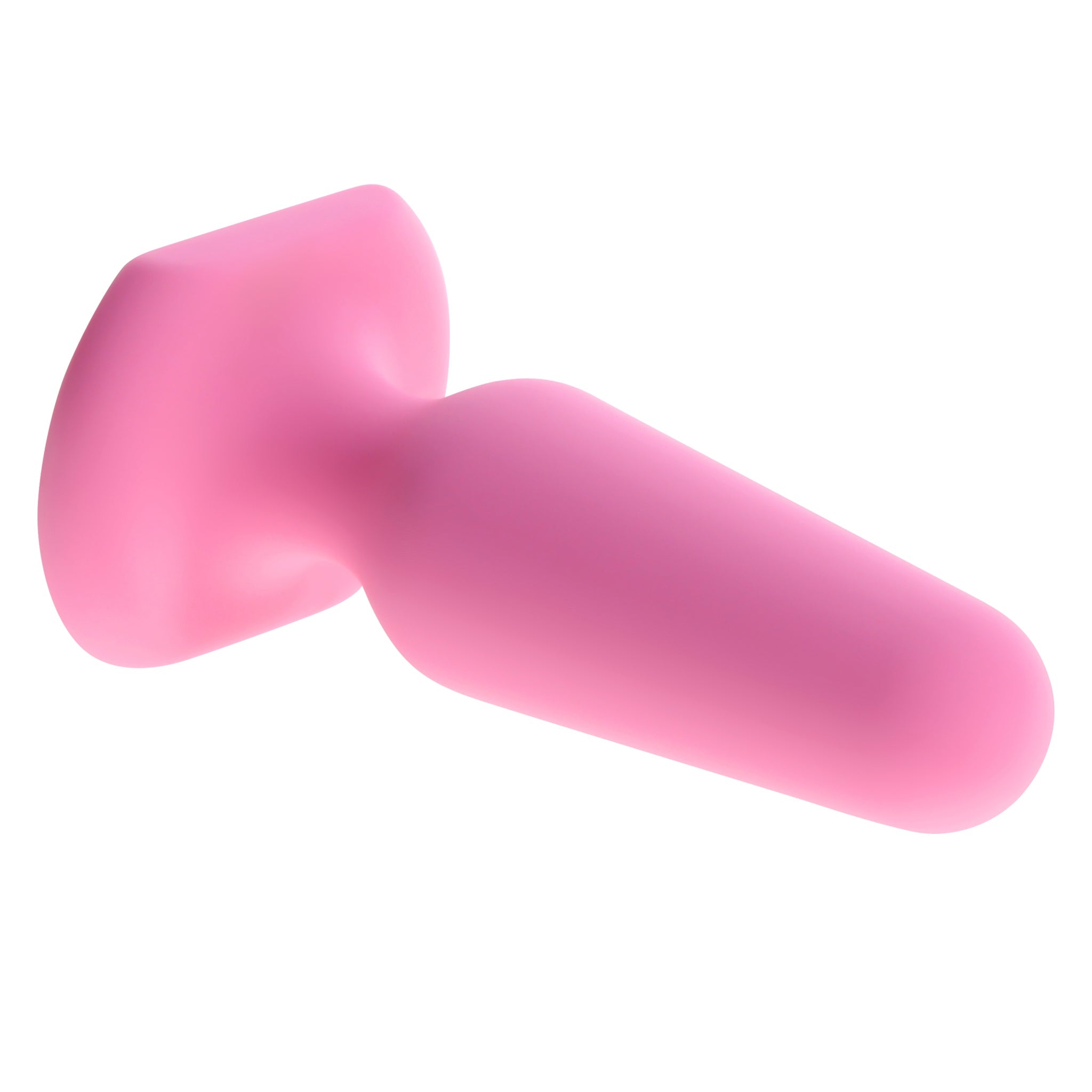 A pink silicone anal plug with a flared base.