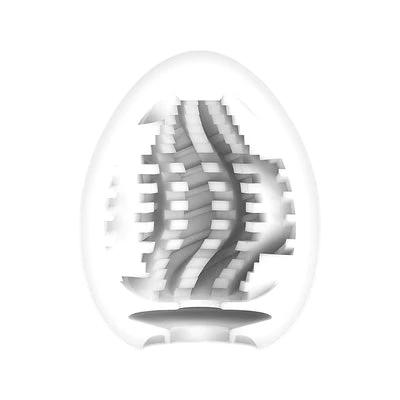 Egg-shaped masturbator sleeve with internal tornado-like texture.