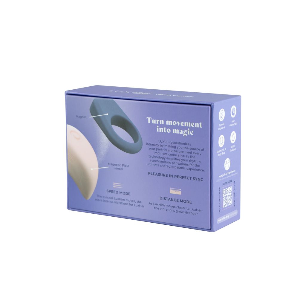 A purple box shows a vibrator set with a magnetic ring and text about syncing pleasure.