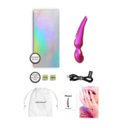 Pleaser Flapping Wand Vibrator in iridescent berry with accessories.