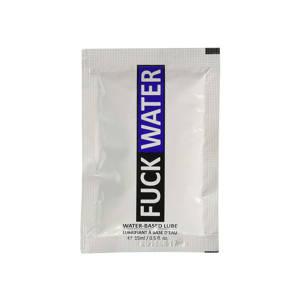 A single-use packet of FuckWater water-based lubricant.