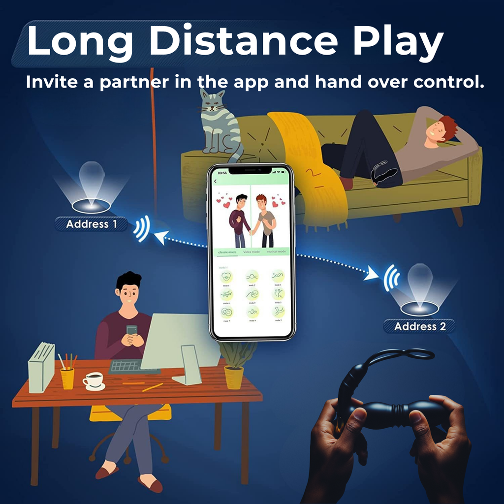 App-controlled prostate vibrator with thrusting and perineum vibration.