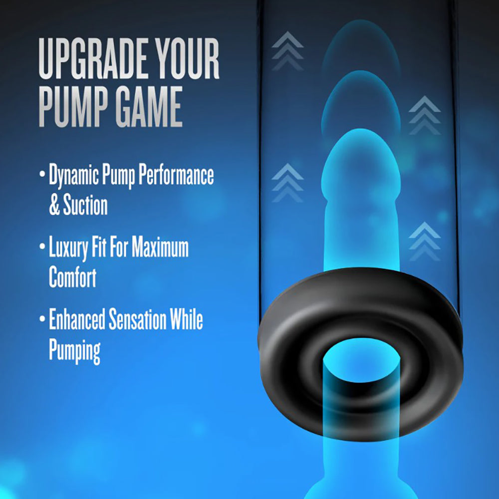 A medium silicone pump sleeve in black, designed for 2 to 2.5 inch cylinders.