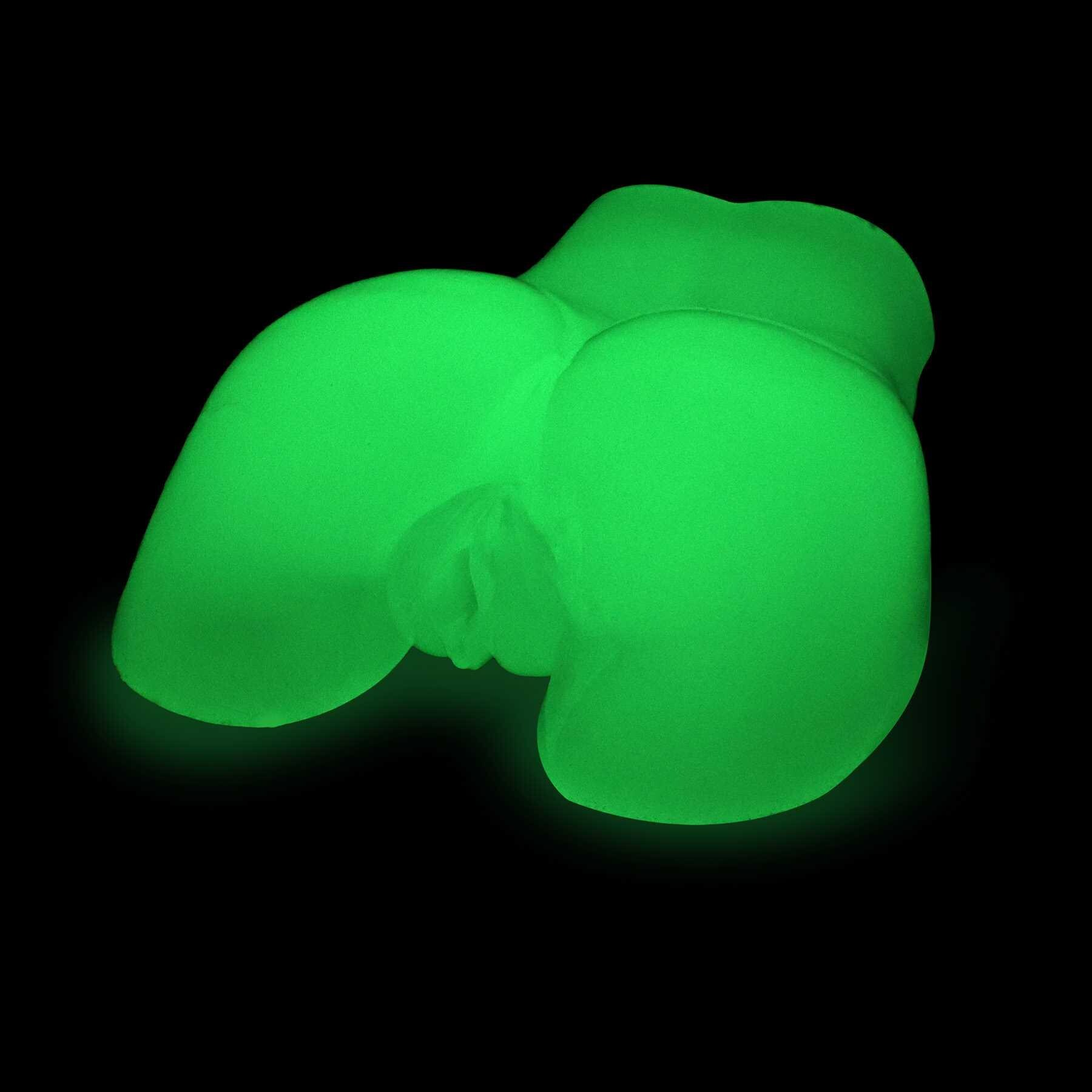 Glow-in-the-dark male masturbator with dual entries.