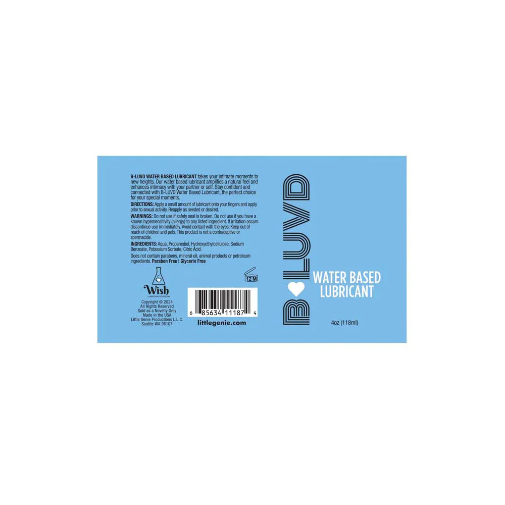 B-Luvd water-based lubricant in a 4oz bottle.