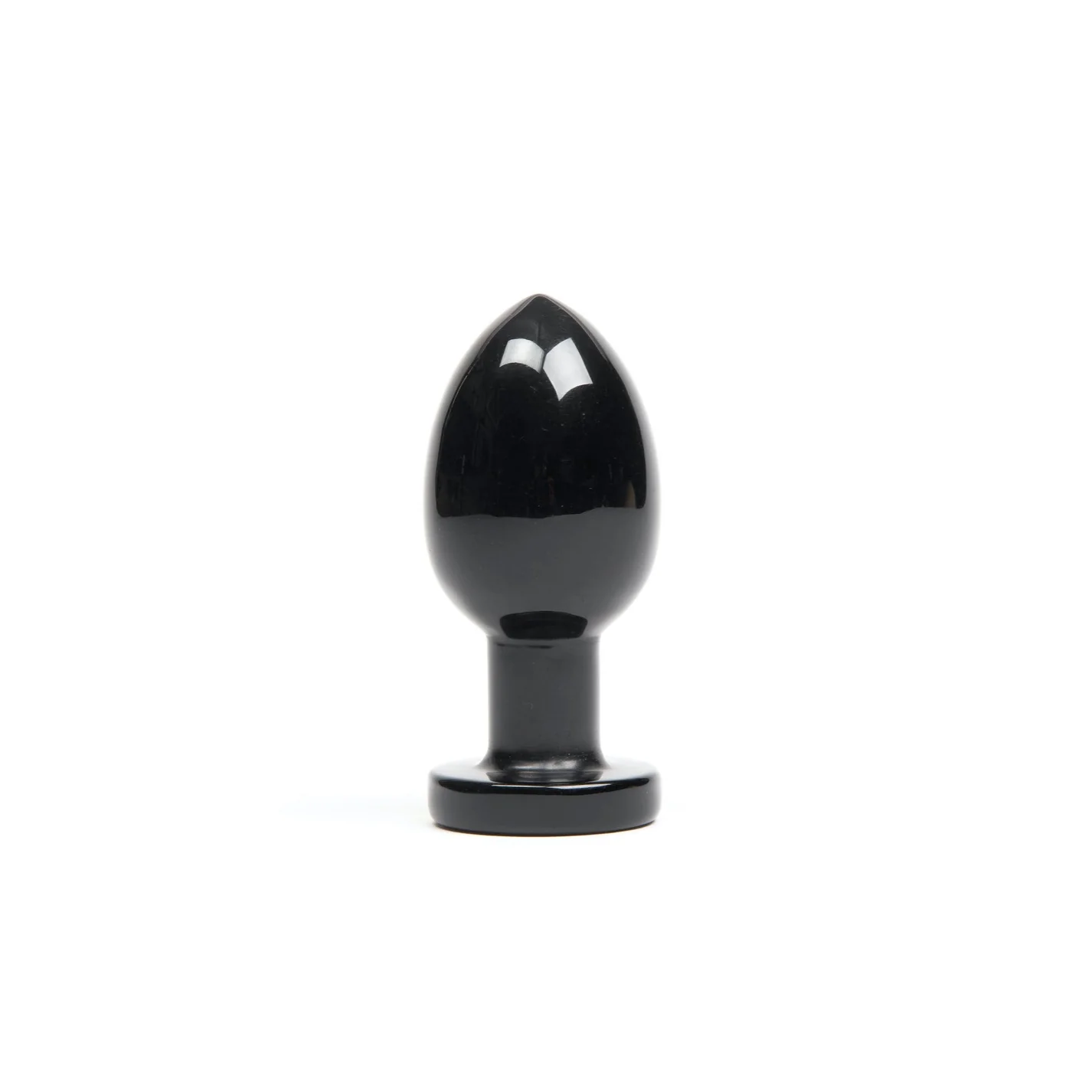A black obsidian anal wand with a rounded tip and a flared base.
