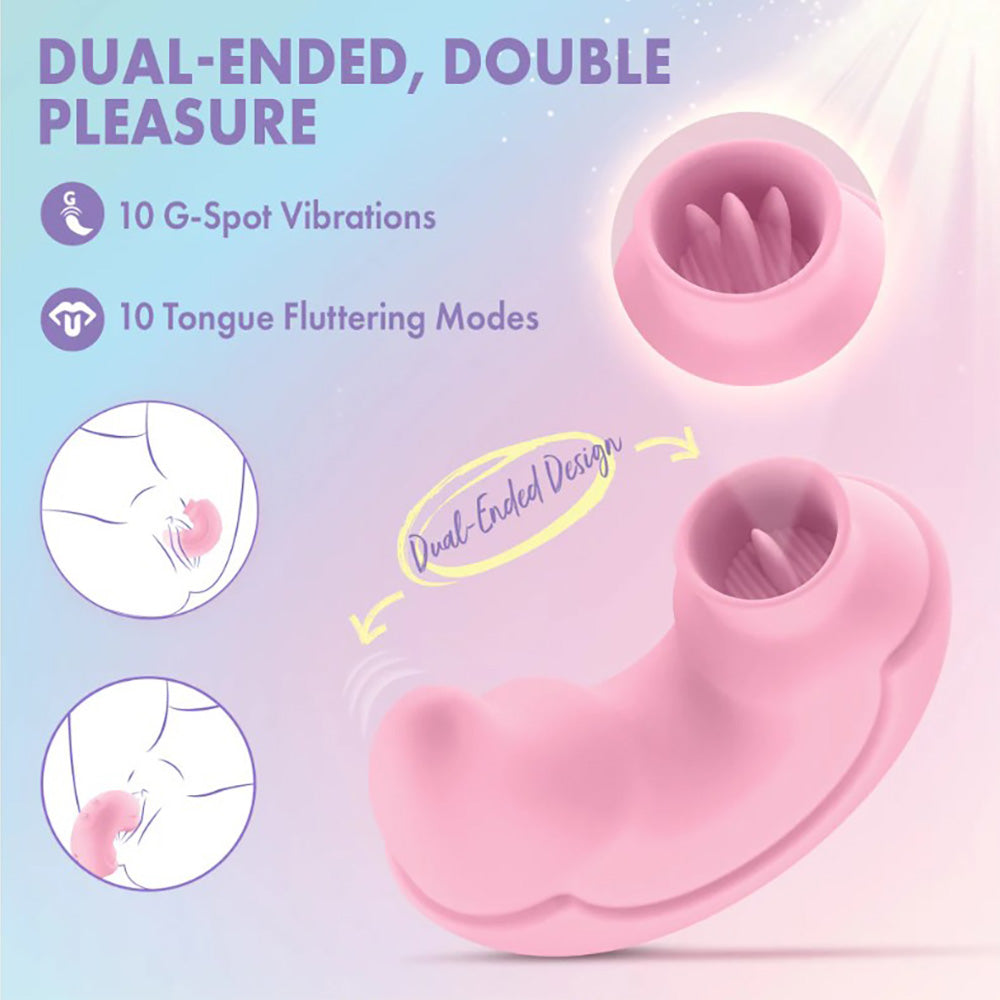Pink dual-ended vibrator with G-spot and clitoral stimulation features.