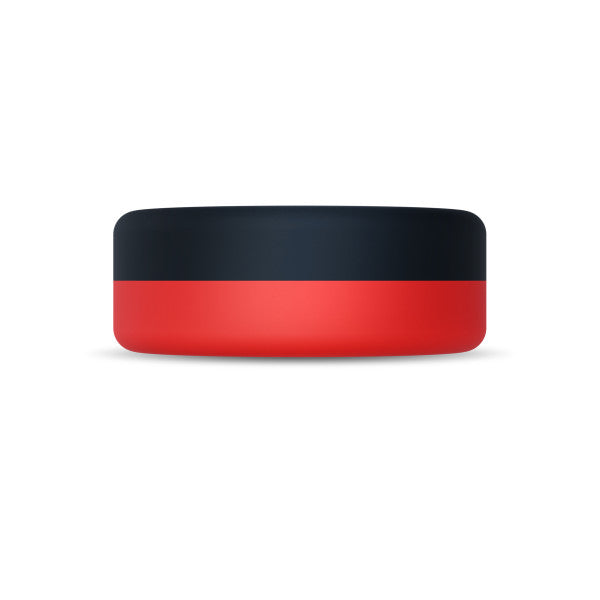 Thick black and red silicone cock ring.