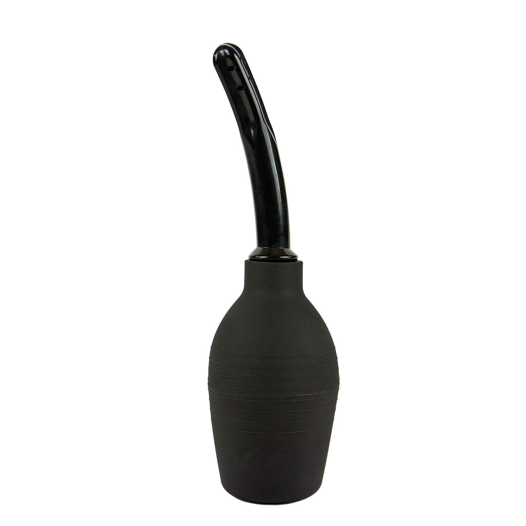 Black anal douche with a flexible tip and flat base.