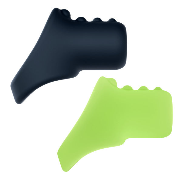 Two silicone cocksling set, one dark blue and one lime green.