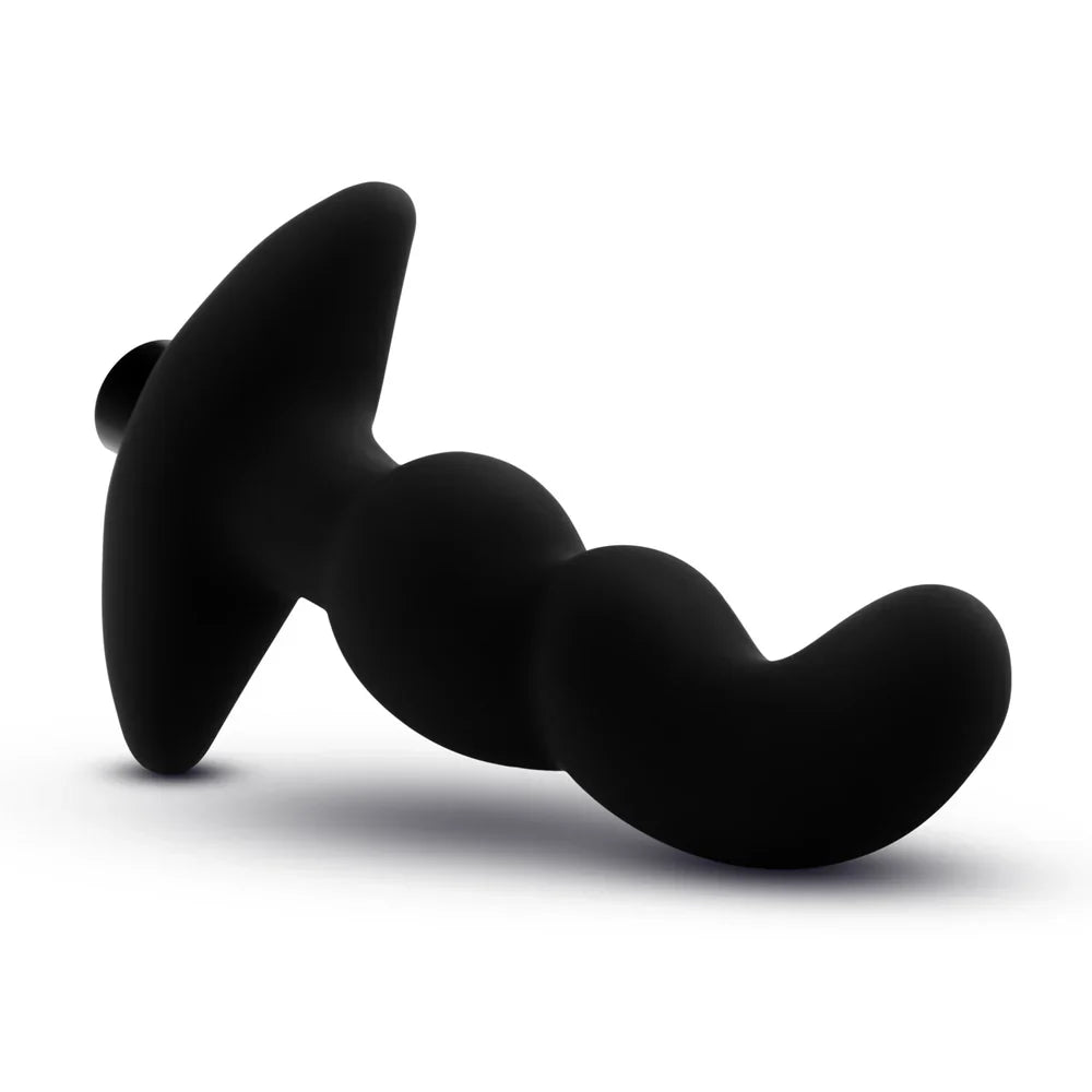 Black silicone prostate massager with a curved design.