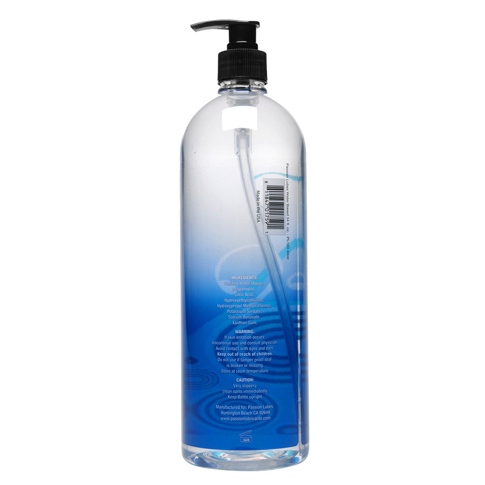 Clear bottle of water-based lubricant with a pump dispenser.