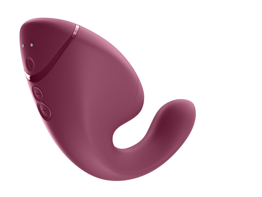 A dusky pink dual G-spot and clitoral stimulator with buttons.