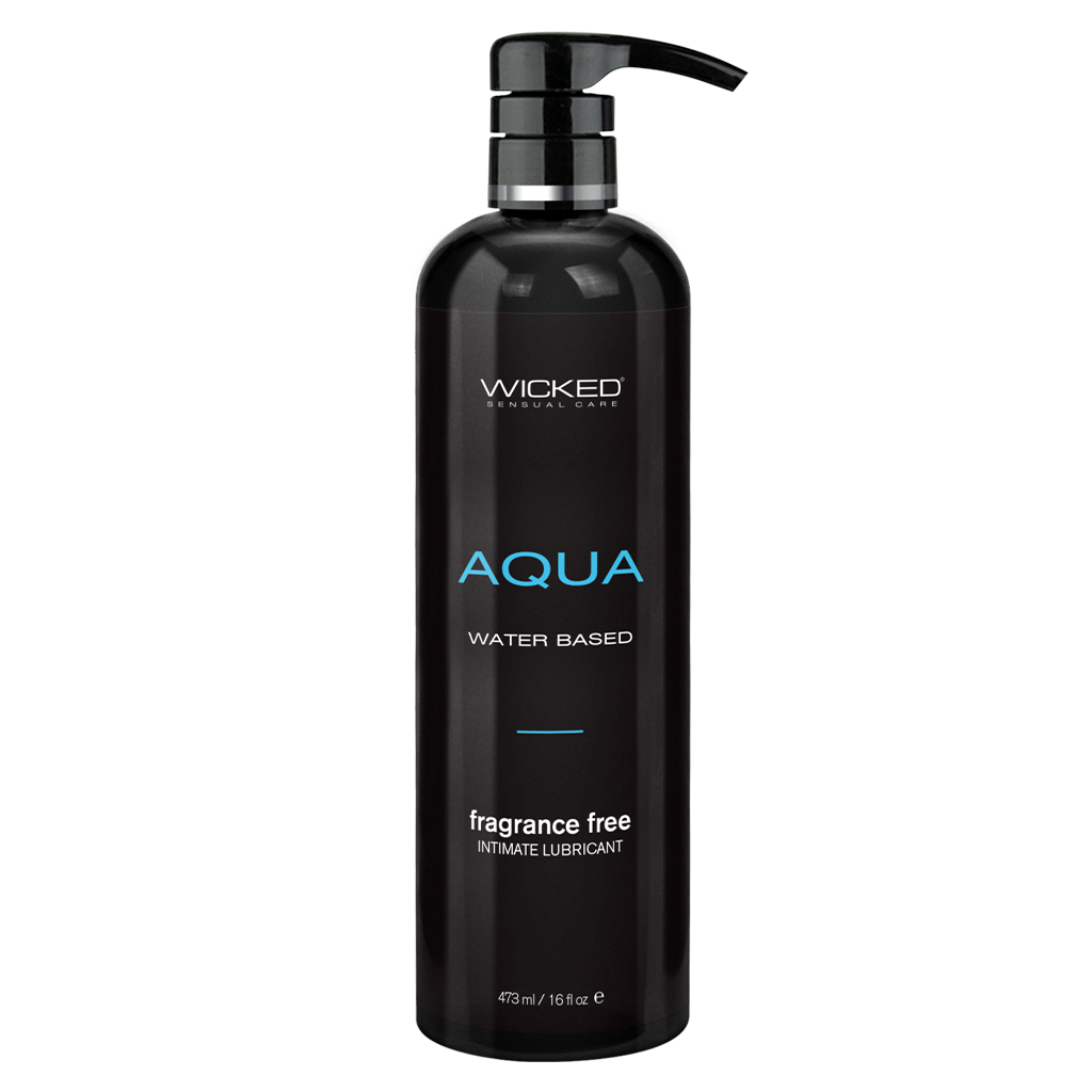 Black pump bottle of Wicked Aqua water-based intimate lubricant.