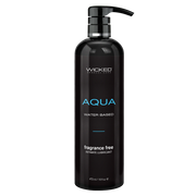 Black pump bottle of Wicked Aqua water-based intimate lubricant.