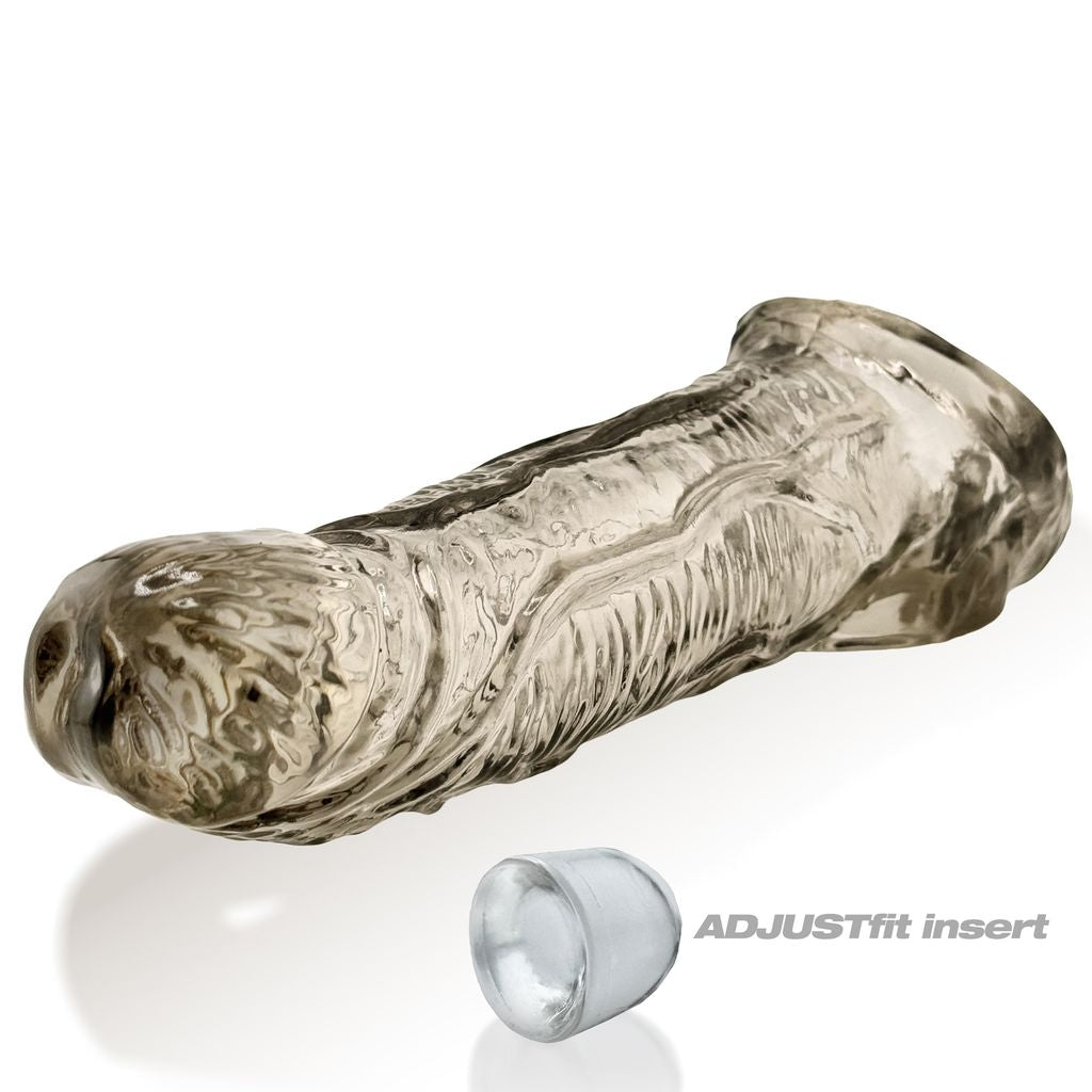 Clear cock sheath with textured surface and an ADJUSTfit insert.