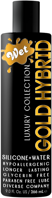 Wet Gold Hybrid 9oz bottle of silicone and water-based lubricant.