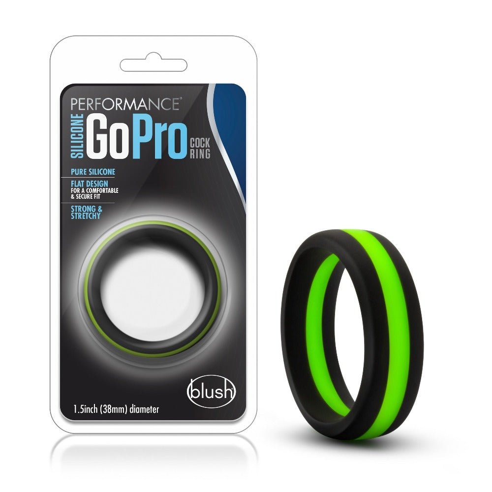 Black and green silicone cock ring from Blush.