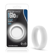 A white silicone cock ring with "Performance Glo" branding.
